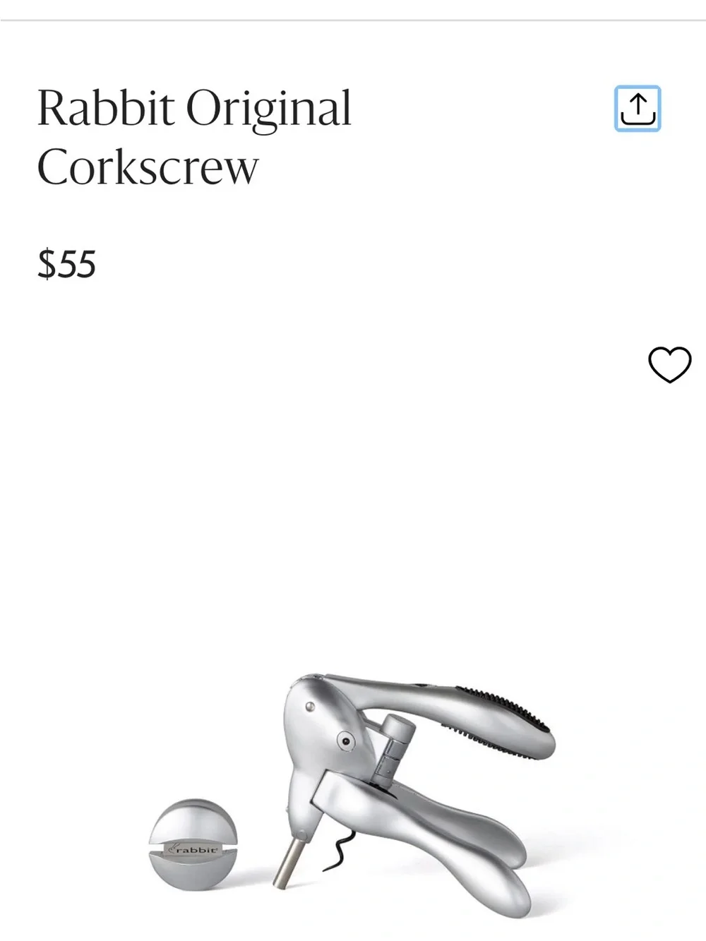 Rabbit Original Corkscrew Wine Opener — Silver